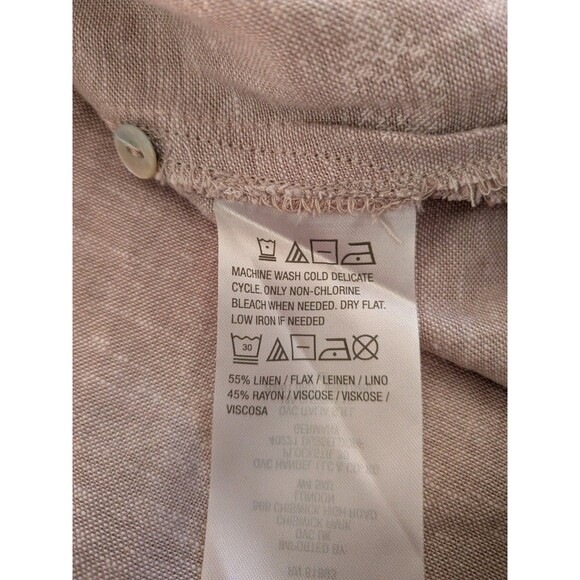 Susan Graver Shirt Women's 3X Beige White Floral Linen Blend Top Blouse Coastal - Picture 9 of 11